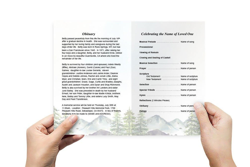 Pine Trees Funeral Program Template - The Funeral Program Site