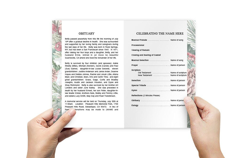 Pinecone Watercolor Funeral Program Template - The Funeral Program Site