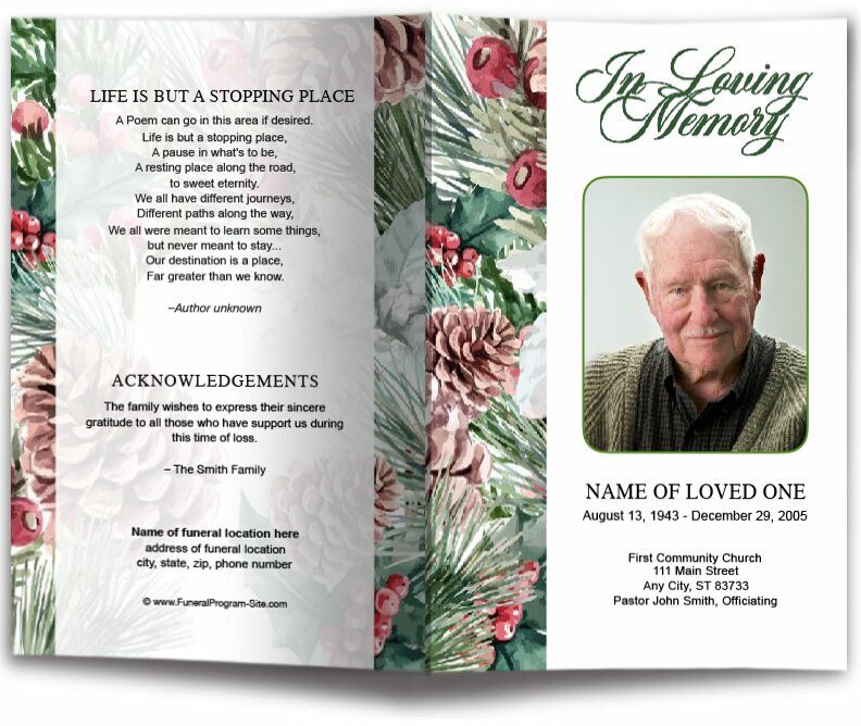 Pinecone Watercolor Funeral Program Template - The Funeral Program Site