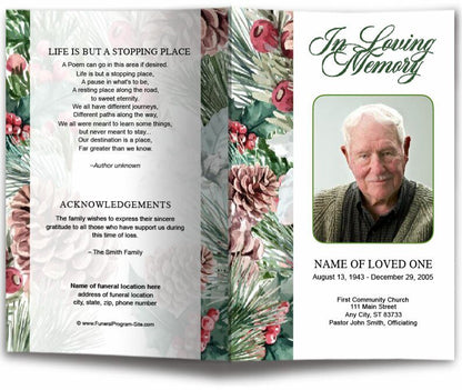 Pinecone Watercolor Funeral Program Template - The Funeral Program Site