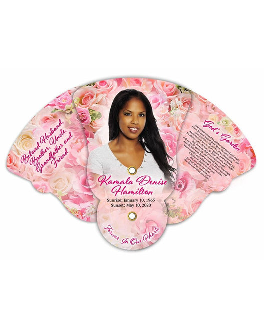Pink Petals Personalized Folding Memorial Fan (Pack of 10) - Celebrate Prints