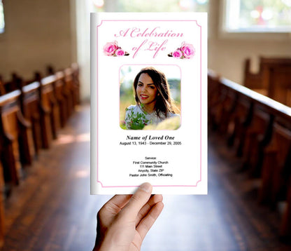 Pink Rose Funeral Program Template - The Funeral Program Site