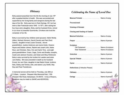Plum Watercolor Funeral Program Template - The Funeral Program Site