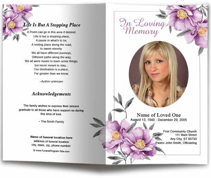 Plum Watercolor Funeral Program Template - The Funeral Program Site
