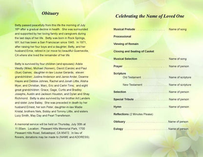 Plumeria Funeral Program Template - The Funeral Program Site