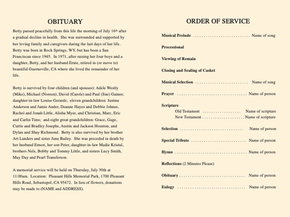 Prosper Funeral Program Template - The Funeral Program Site