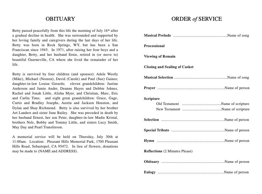 Quad Funeral Program Template - The Funeral Program Site