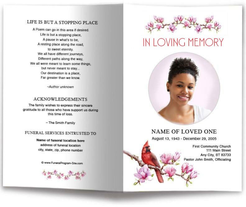 Red Cardinal Funeral Program Template - The Funeral Program Site