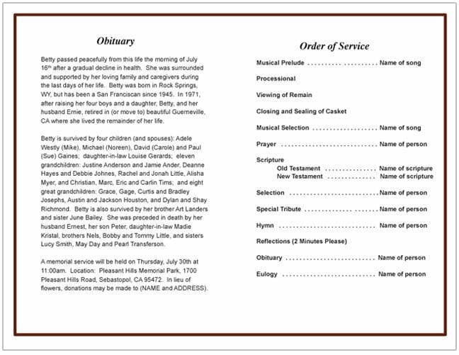 Remembrance Funeral Program Template - The Funeral Program Site