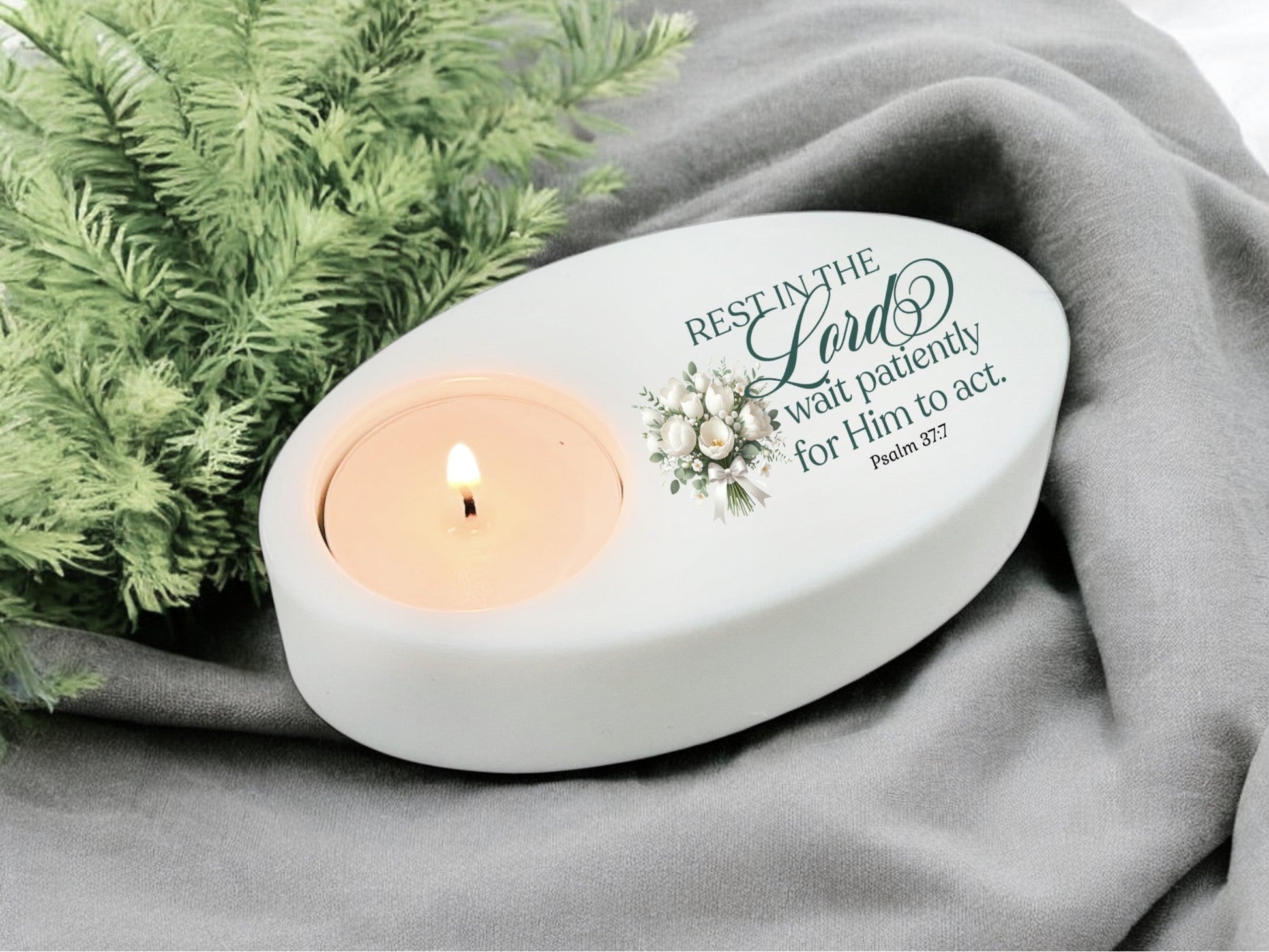 Rest in the Lord Bible Verse Oval Tea Light Candle Holder - Celebrate Prints