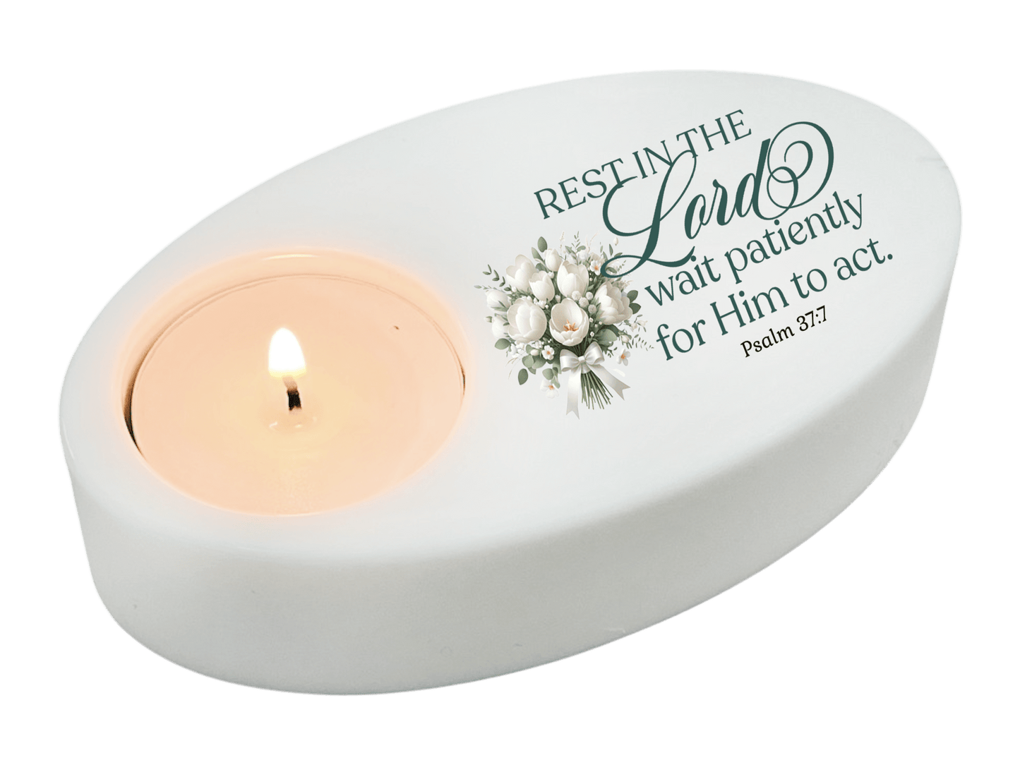 Rest in the Lord Bible Verse Oval Tea Light Candle Holder - Celebrate Prints