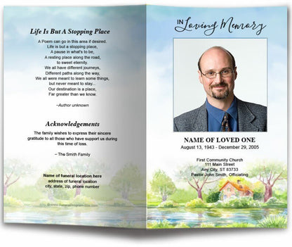 River Watercolor Funeral Program Template - The Funeral Program Site