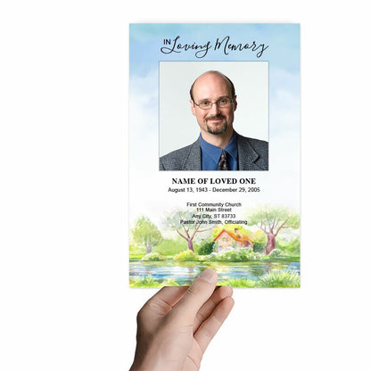 River Watercolor Funeral Program Template - The Funeral Program Site