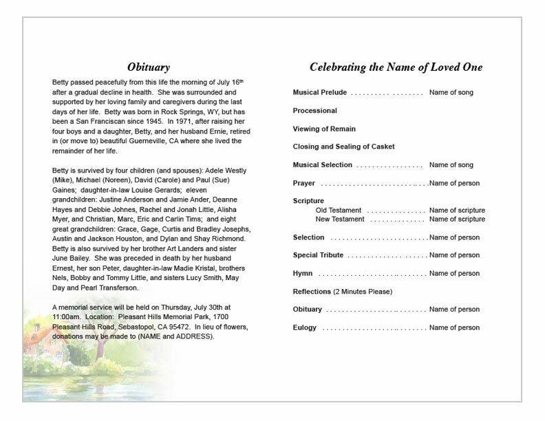 River Watercolor Funeral Program Template - The Funeral Program Site