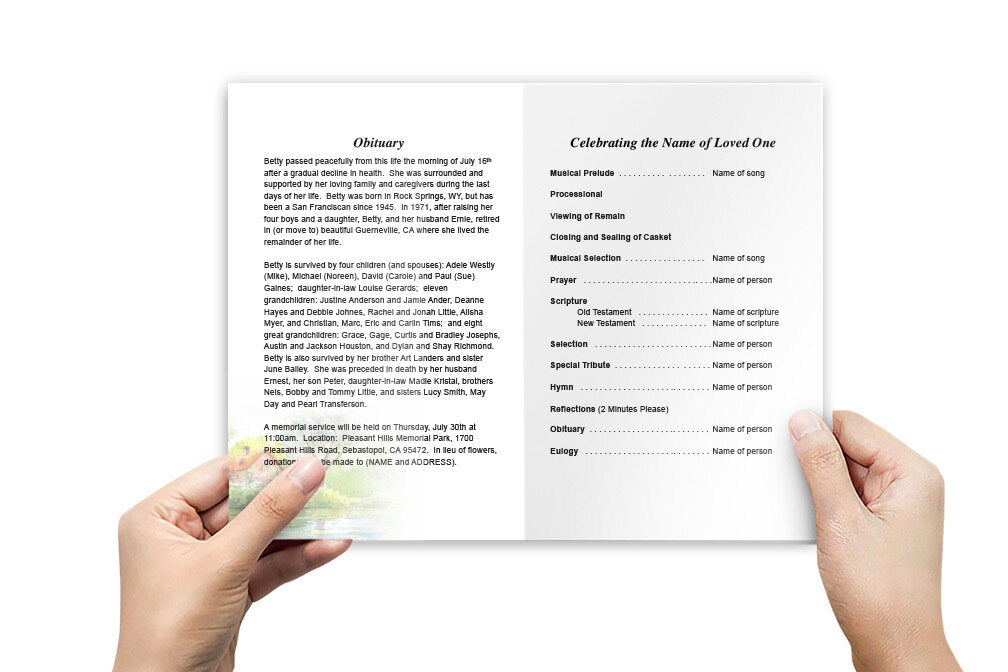 River Watercolor Funeral Program Template - The Funeral Program Site