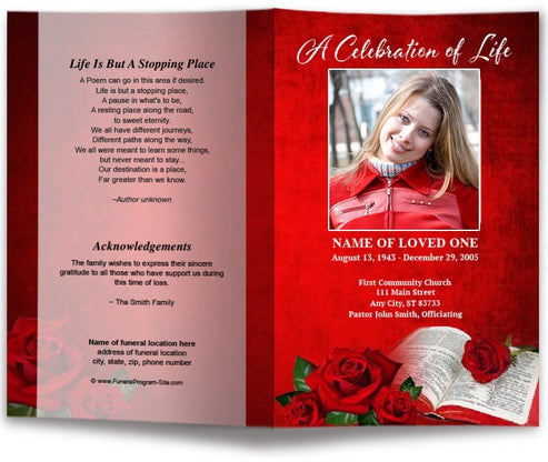 Rose Bible Funeral Program Template - Celebrate Prints