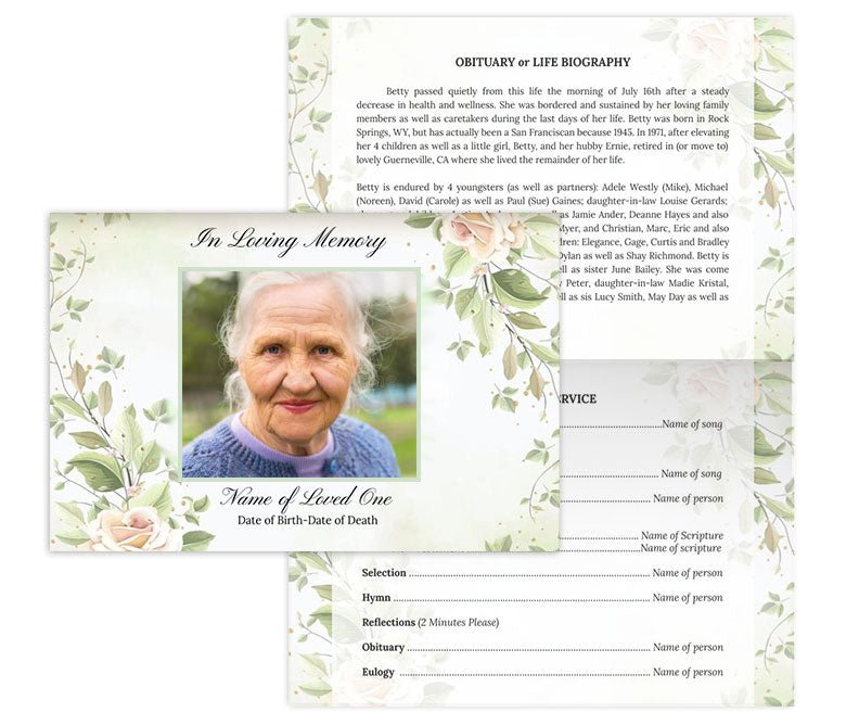 Rose Greeting Card Style Google Docs Funeral Program Template - The Funeral Program Site
