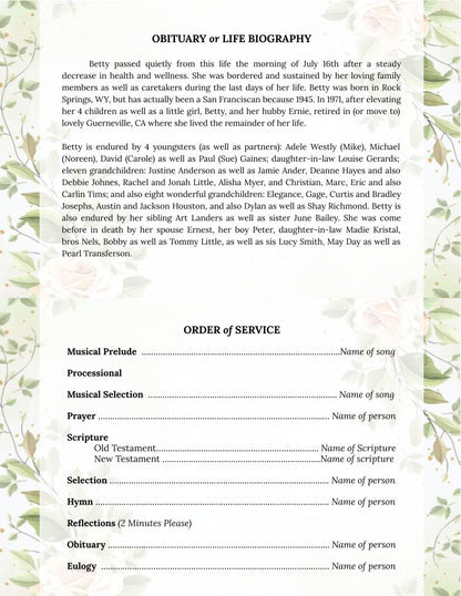 Rose Greeting Card Style Google Docs Funeral Program Template - The Funeral Program Site