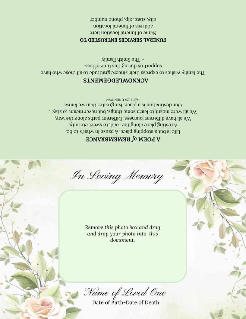 Rose Greeting Card Style Google Docs Funeral Program Template - The Funeral Program Site