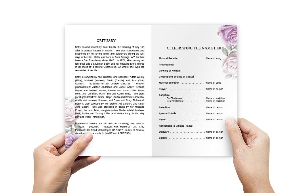 Rosette Watercolor Funeral Program Template - The Funeral Program Site