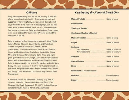 Safari Funeral Program Template - The Funeral Program Site