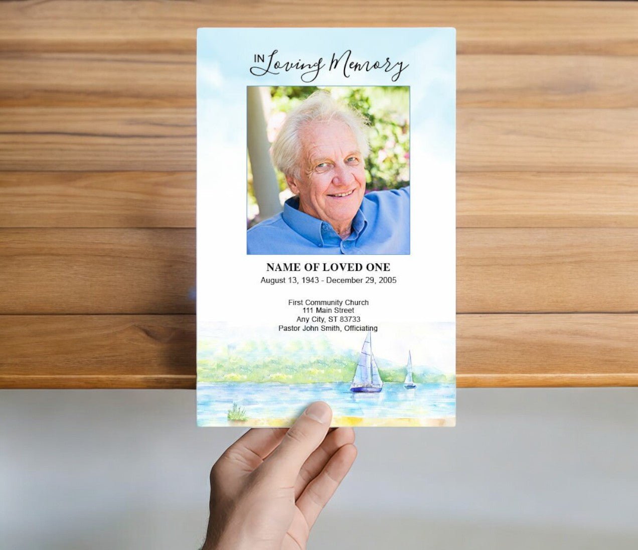 Sailing Watercolor Funeral Program Template - The Funeral Program Site