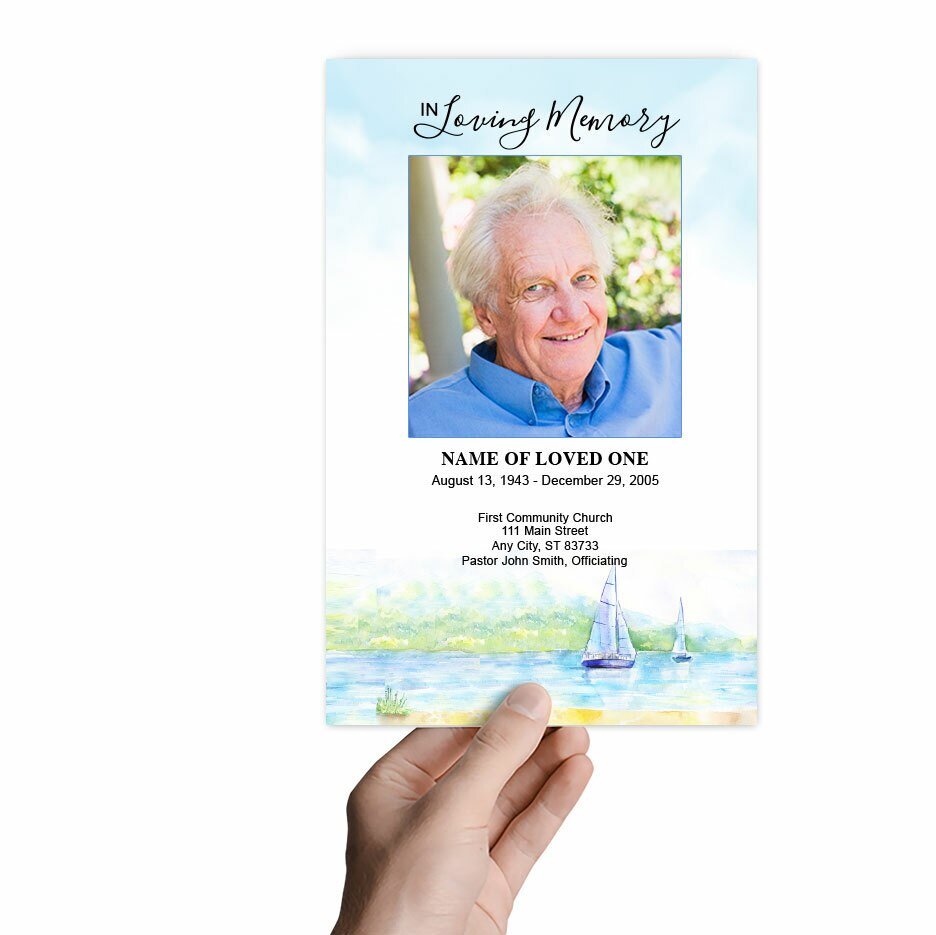 Sailing Watercolor Funeral Program Template - The Funeral Program Site