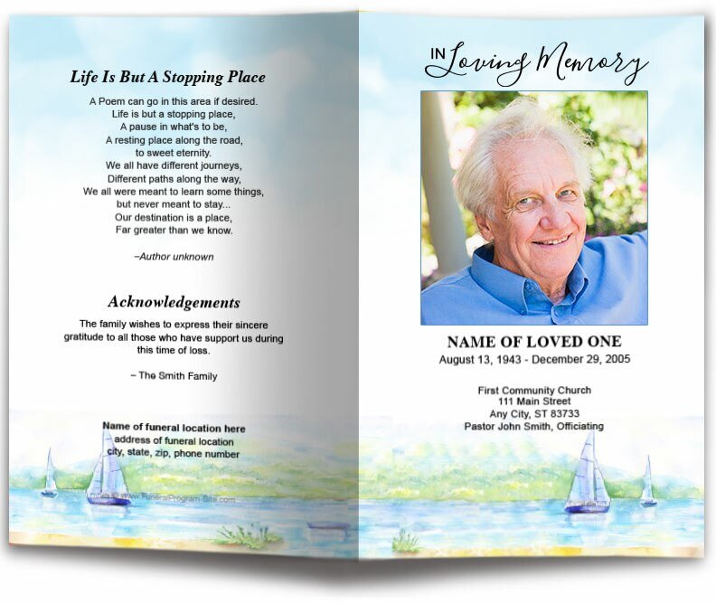 Sailing Watercolor Funeral Program Template - The Funeral Program Site
