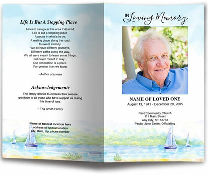Sailing Watercolor Funeral Program Template - The Funeral Program Site