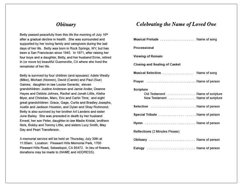 Samantha Watercolor Funeral Program Template - The Funeral Program Site