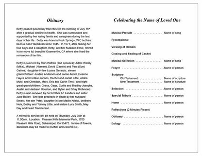 Samantha Watercolor Funeral Program Template - The Funeral Program Site