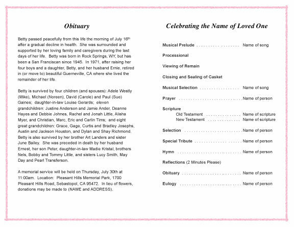 Sanders Funeral Program Template - The Funeral Program Site