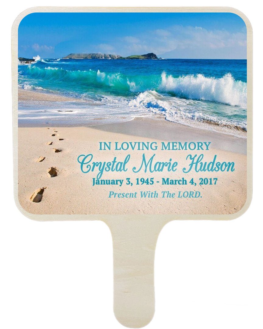 Sandy Shores All-In-One Memorial Hand Fan (Pack of 10) - Celebrate Prints