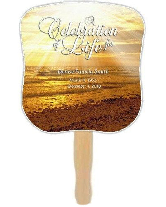 Shine Memorial Fan With Wooden Handle (Pack Of 10) - Celebrate Prints