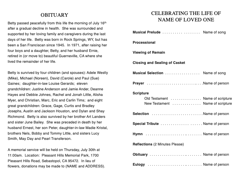 Silver Gold Funeral Program Template - The Funeral Program Site