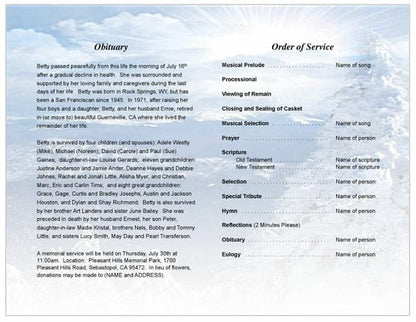 Snowcaps Funeral Program Template - The Funeral Program Site