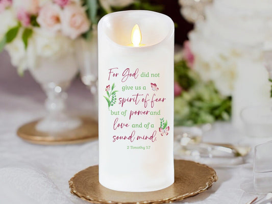 Spirit of Fear Bible Verse Dancing Wick LED Candle - Celebrate Prints