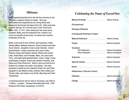 Splash Funeral Program Template - The Funeral Program Site