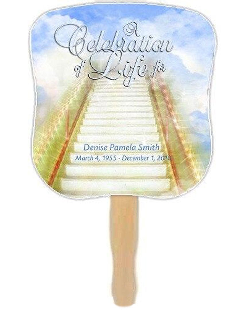 Stairway Memorial Fan With Wooden Handle (Pack Of 10) - Celebrate Prints