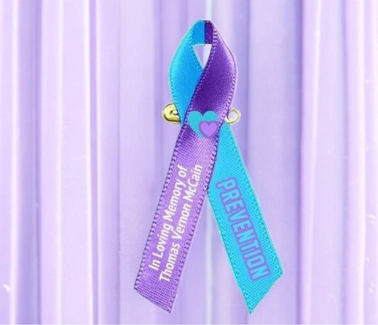 Suicide Awareness Ribbon Personalized (Purple/Teal) - Pack of 10 - Celebrate Prints