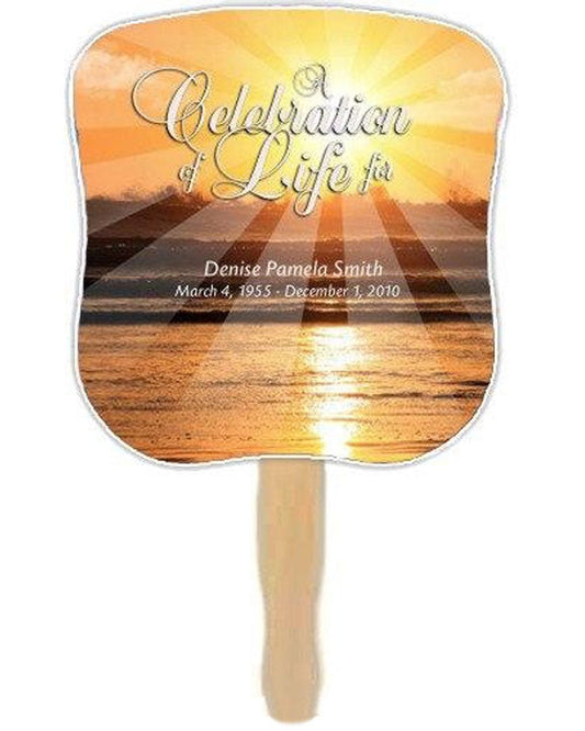 Sunrise Memorial Fan With Wooden Handle (Pack Of 10) - Celebrate Prints