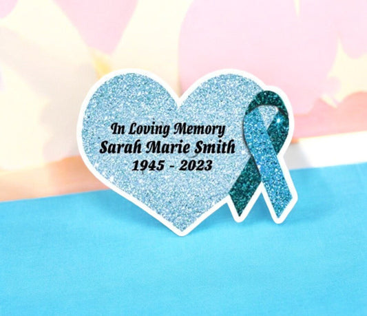 Teal Cancer Ribbon Heart Pin - Pack of 10 - Celebrate Prints