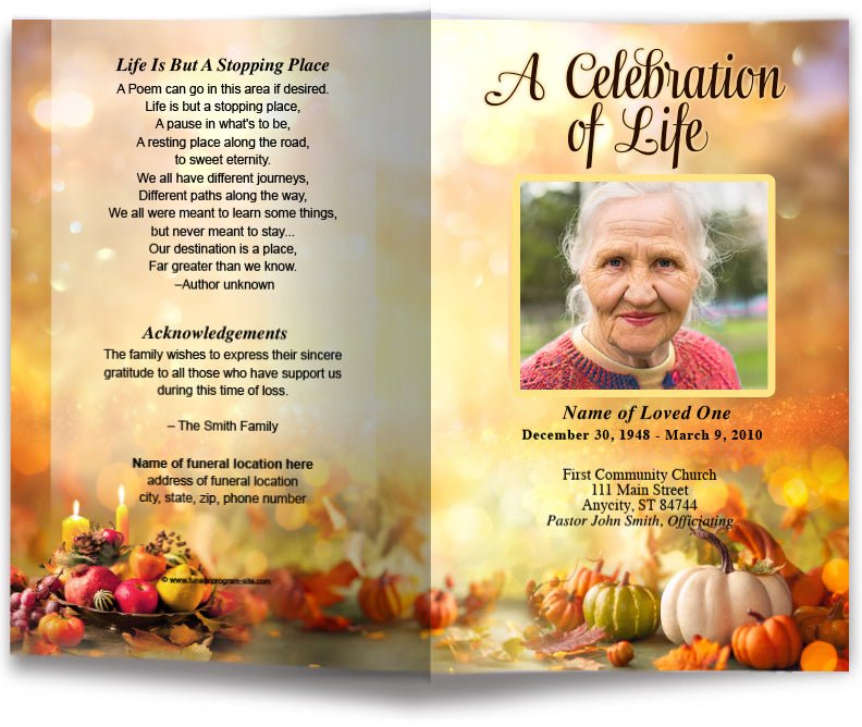 Thanksgiving Funeral Program Template - The Funeral Program Site