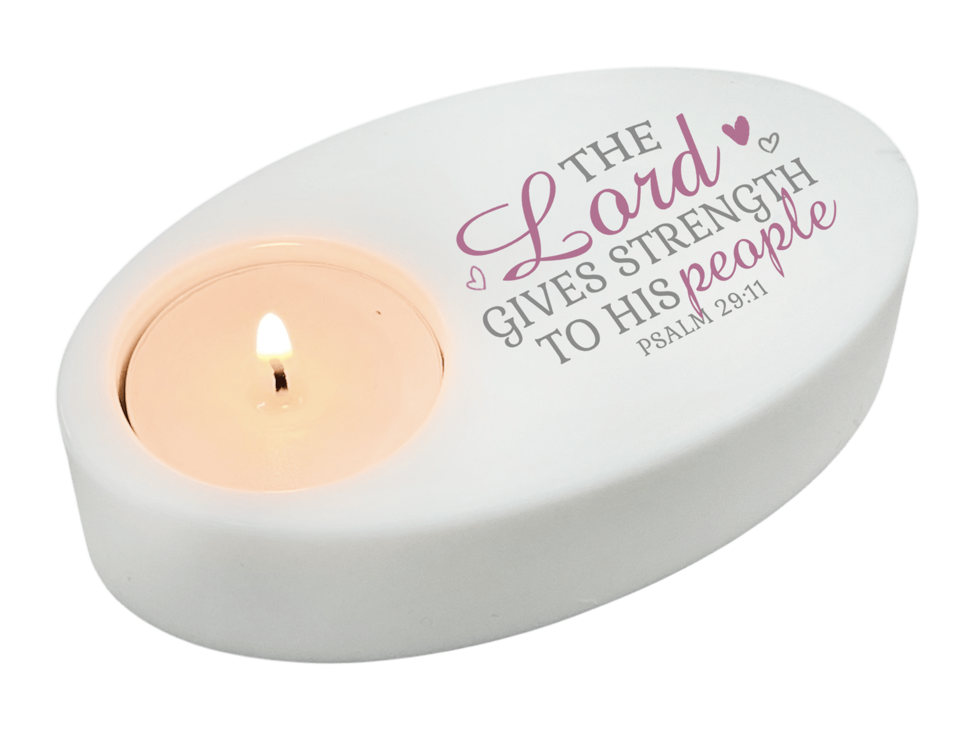 The Lord Gives Strength Bible Verse Oval Tea Light Candle Holder - Celebrate Prints