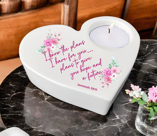The Plans Bible Verse Heart Tea Light Candle Holder - Celebrate Prints