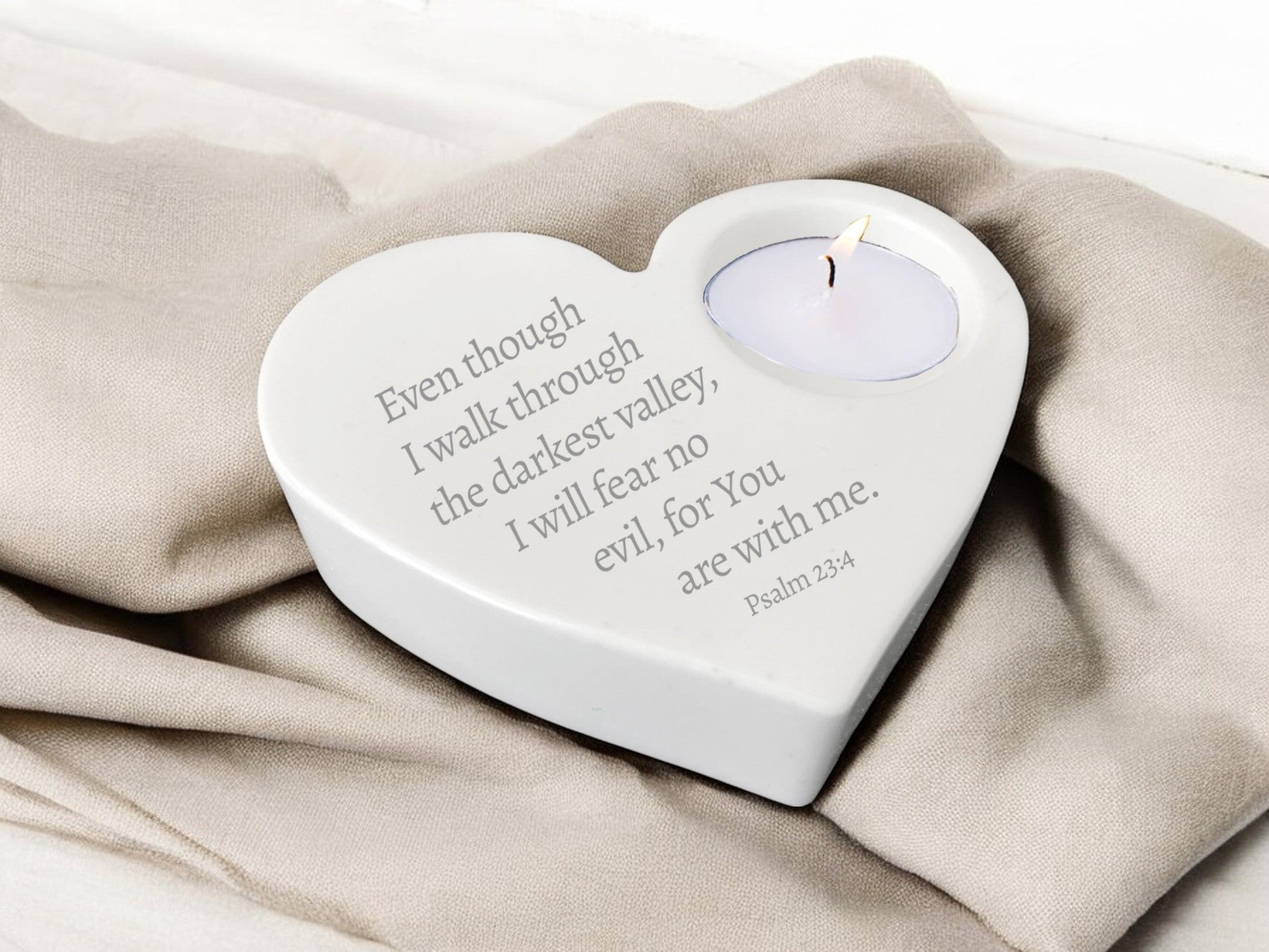 Thru The Valley Bible Verse Heart Tea Light Candle Holder - Celebrate Prints