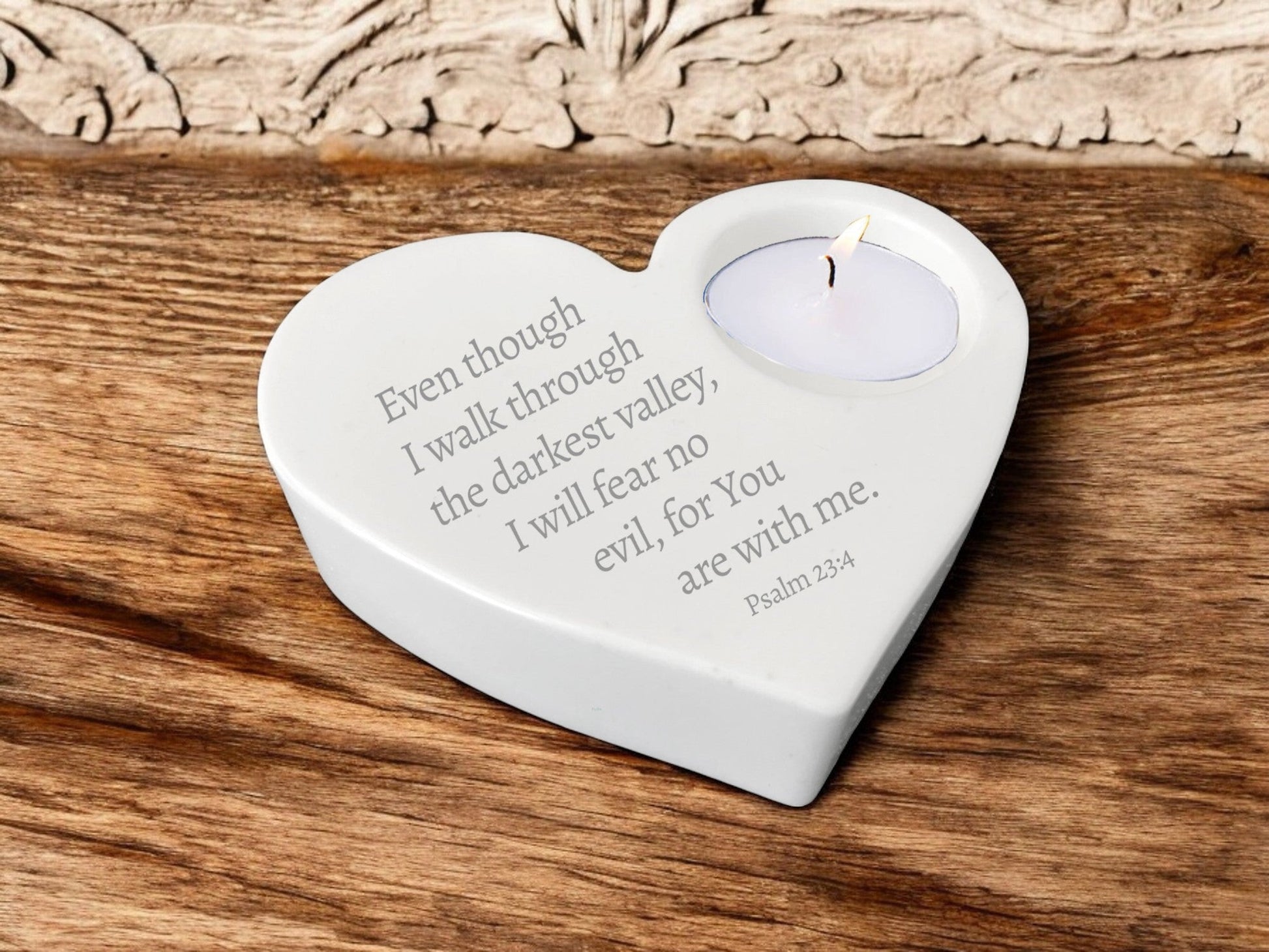 Thru The Valley Bible Verse Heart Tea Light Candle Holder - Celebrate Prints