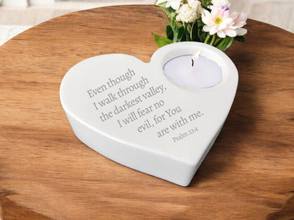 Thru The Valley Bible Verse Heart Tea Light Candle Holder - Celebrate Prints