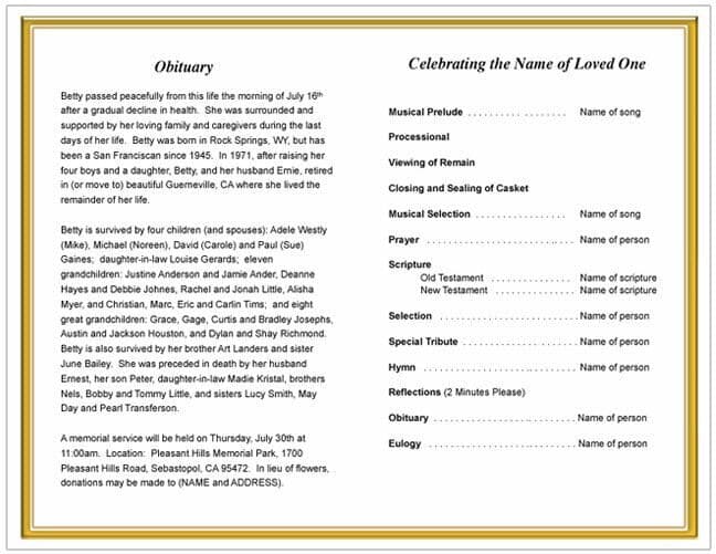 Tribute Funeral Program Template - The Funeral Program Site