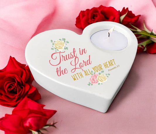 Trust In The Lord Bible Verse Heart Tea Light Candle Holder - Celebrate Prints